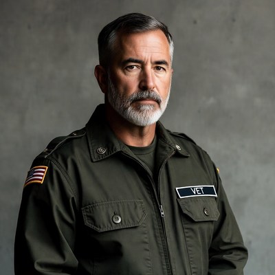 Veteran man in green military jacket
