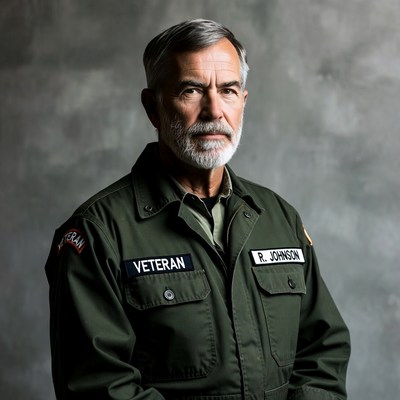 Veteran R. Johnson in green jacket