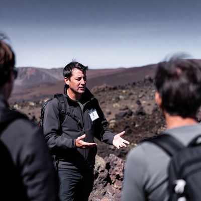 Man gesturing during volcano tour