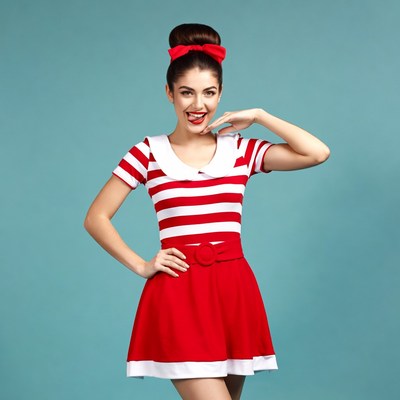 Woman in red striped sailor dress