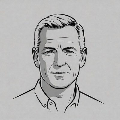 Line drawing of mature man