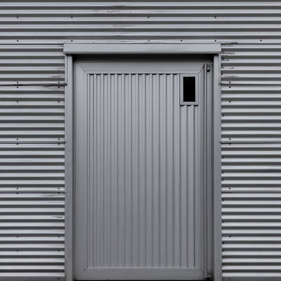 Gray corrugated metal building door