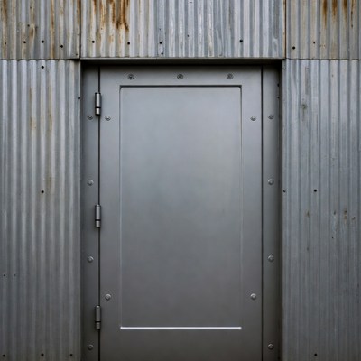 Rusty Corrugated Metal Wall with Steel Door