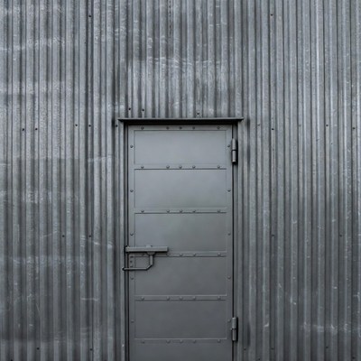 Gray Metal Door on Corrugated Wall