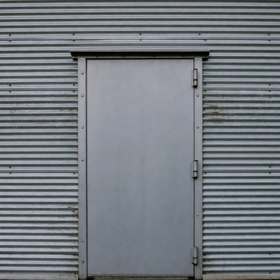 Gray Metal Door on Corrugated Wall