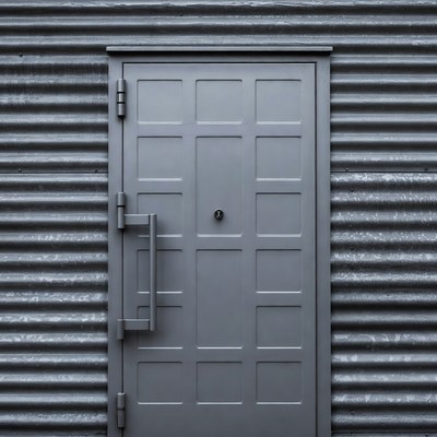 Gray Metal Door on Corrugated Wall