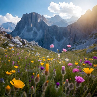 Wildflowers in sunny mountain valley