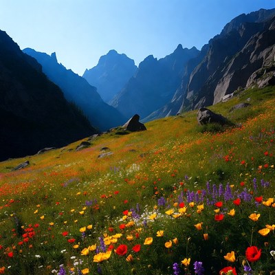 Colorful Wildflowers in Mountain Valley