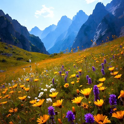 Flower Meadow in Mountain Valley