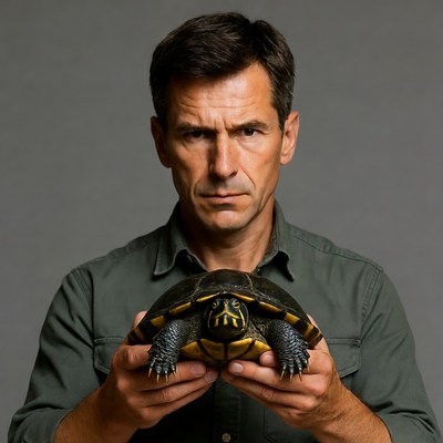 Man holding baby turtle
