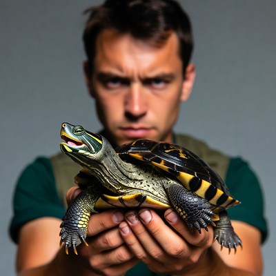 Man holding turtle