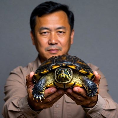 Man holding turtle
