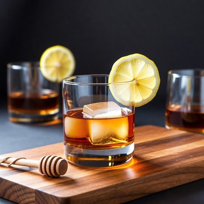 Whiskey Glasses with Lemon and Honey Dipper