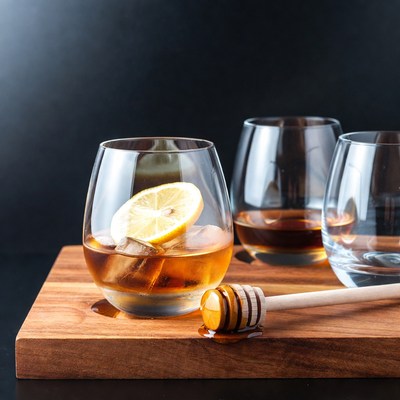 Whiskey Glasses with Lemon and Honey