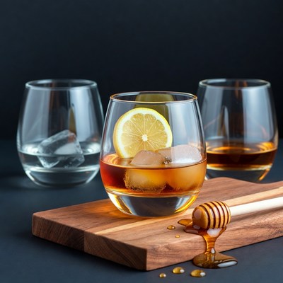 Whiskey Glasses with Honey and Lemon