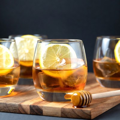 Whiskey Glasses with Lemon and Honey