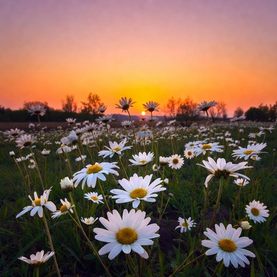 Daisy Field at Sunset