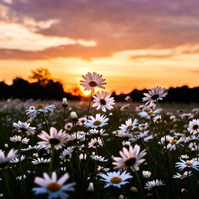 Daisy Field at Sunset