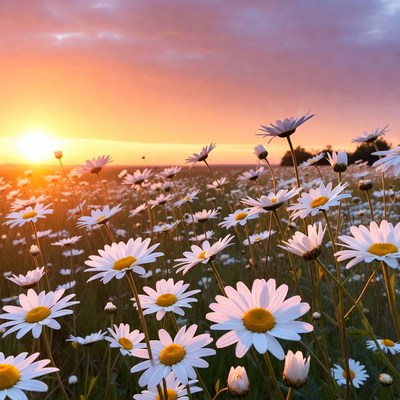 Daisy Field at Sunset