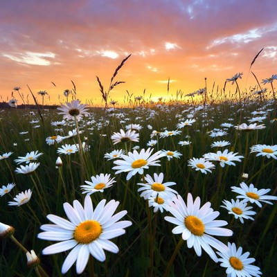 Daisy Field at Sunset