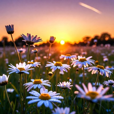 Daisy Field at Sunset