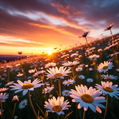 Daisy Field at Sunset