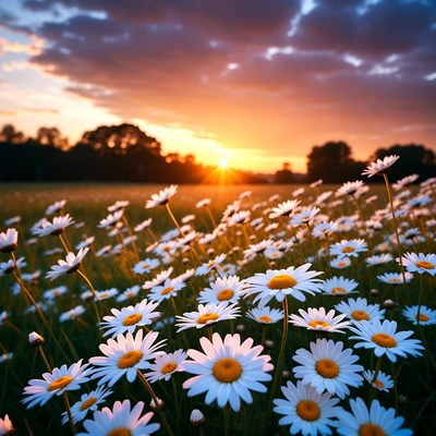 Daisy Field at Sunset