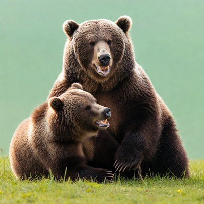 Mother grizzly bear hugging cub