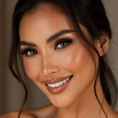 Smiling woman with bold makeup