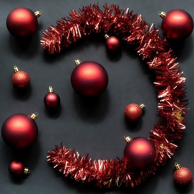 Red Christmas Ornaments with Tinsel