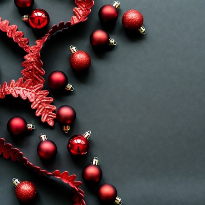 Red Christmas Ornaments on Black Background