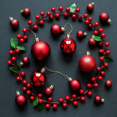 Red Christmas Ornaments with Berries