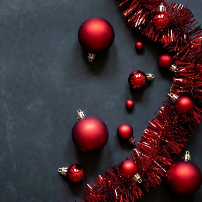 Red Christmas Ornaments and Garland