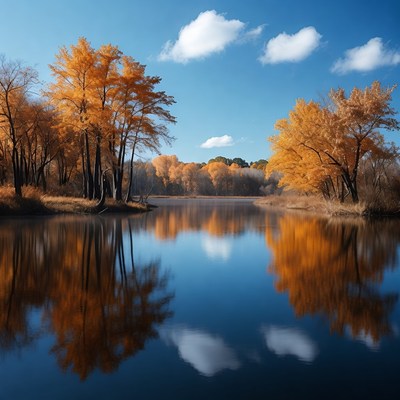 Autumn Trees Reflecting in Calm Lake