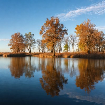 Autumn trees reflecting in lake