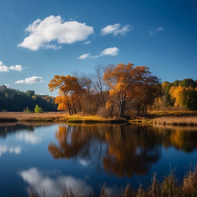 Autumn Trees Reflected in Lake