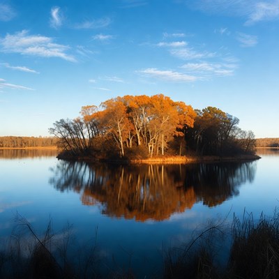 Autumn Island Trees Reflected in Lake