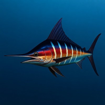 Striped Marlin Swimming Underwater