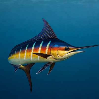 Blue Marlin Swimming Underwater