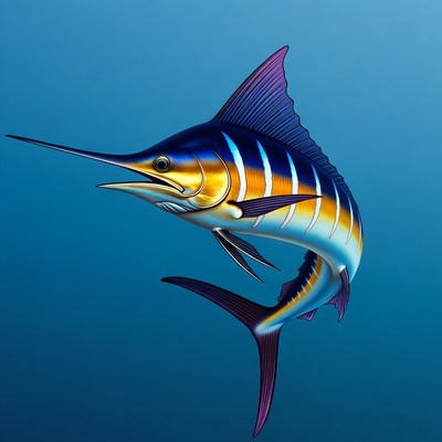 Blue Marlin Fish on Blue Background
