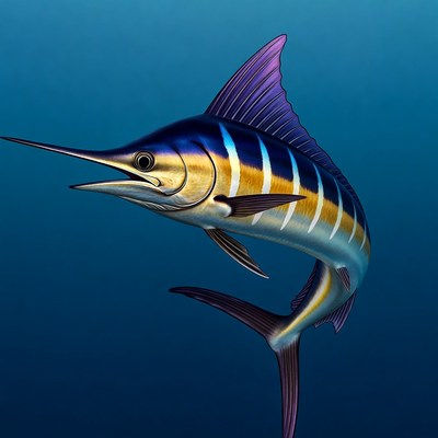 Blue Marlin Swimming Underwater
