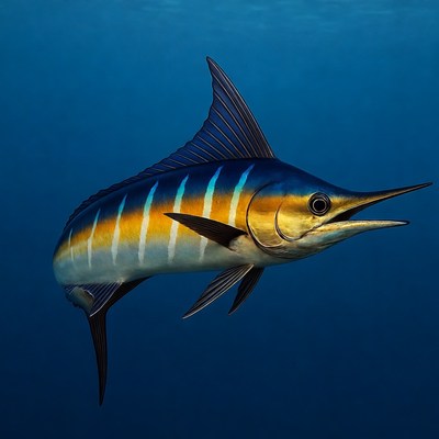 Blue Marlin Swimming Underwater