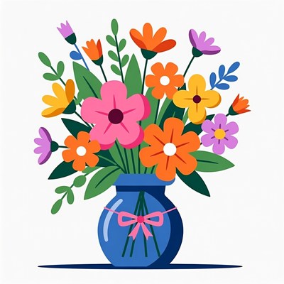 Colorful Flowers in Blue Vase