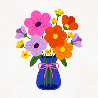 Colorful Flowers in Blue Vase