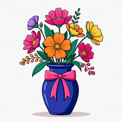 Colorful Flowers in Blue Vase