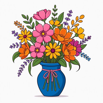 Colorful Flowers in Blue Vase