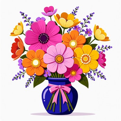 Colorful Flowers in Blue Vase
