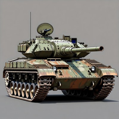 Camouflaged Military Tank Front View
