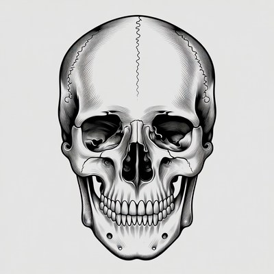 Detailed black and white skull illustration