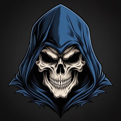 Blue Hooded Skull Illustration